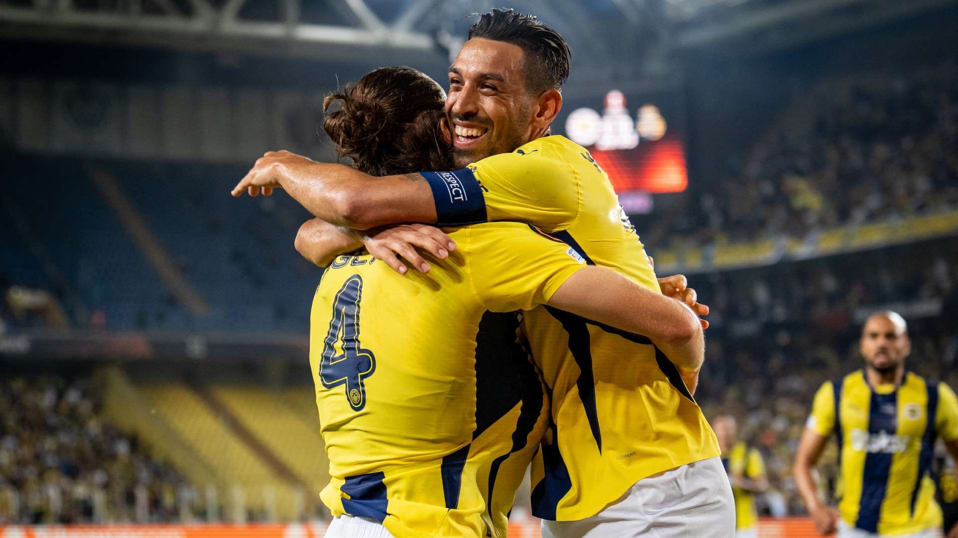 Caglar Soyuncu and Irfan Can Kahveci of Fenerbahce celebrates