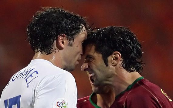 Van Bommel and Luis Figo, Portugal - Netherlands