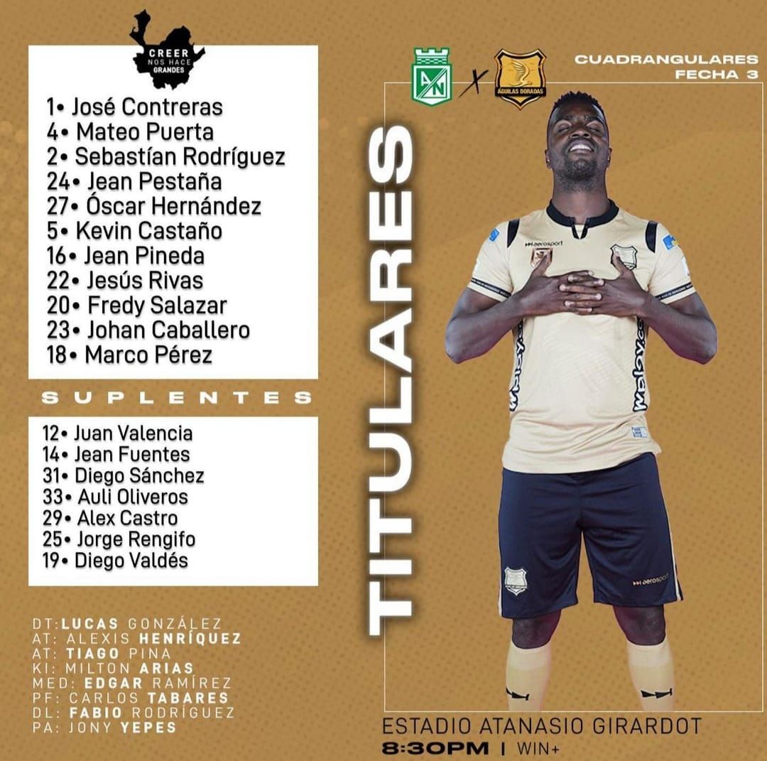 Nómina Águilas Doradas Atlético Nacional Liga BetPlay 2023 I