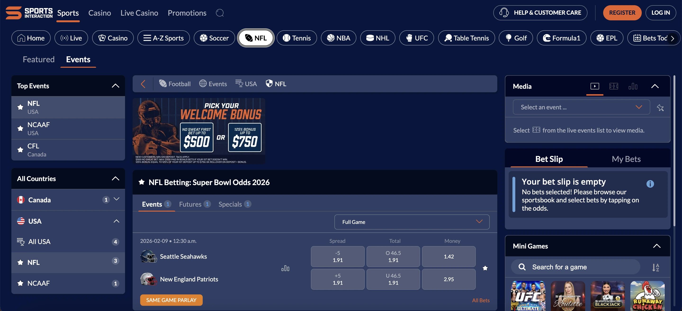 sports interaction roc nfl betting
