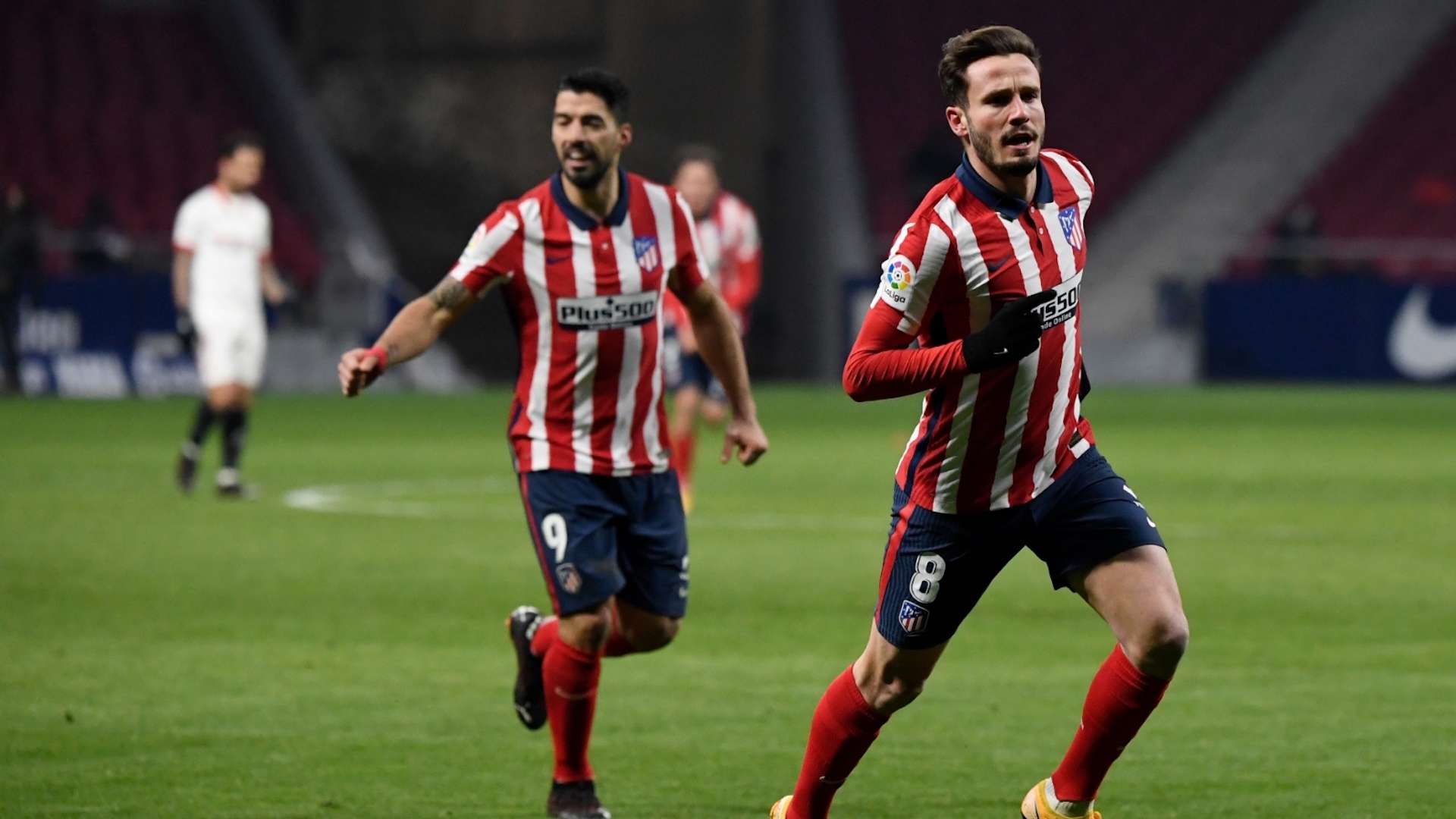 Saúl celebra el 2-0 contra el Sevilla.