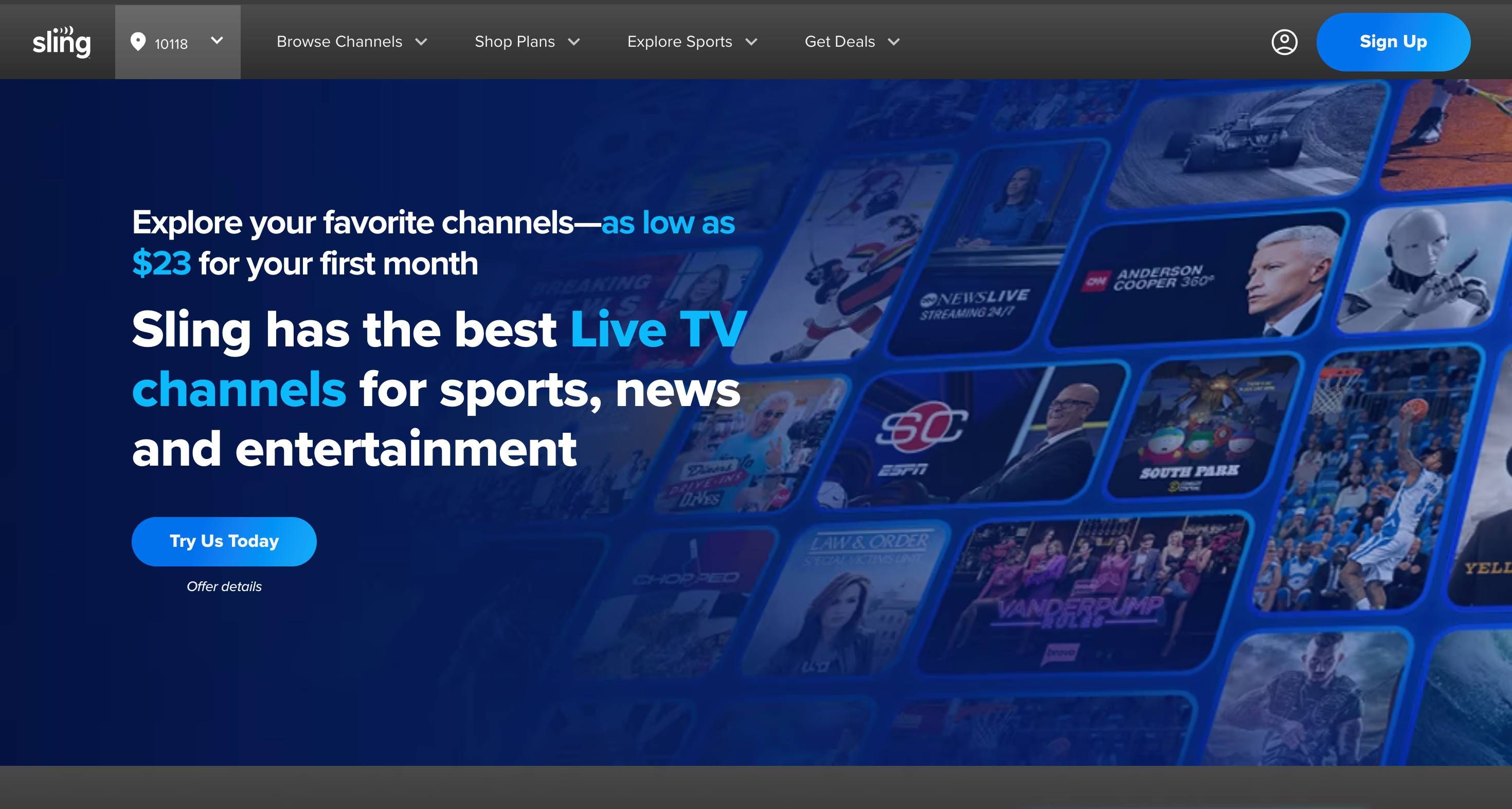 Sling TV main page image.