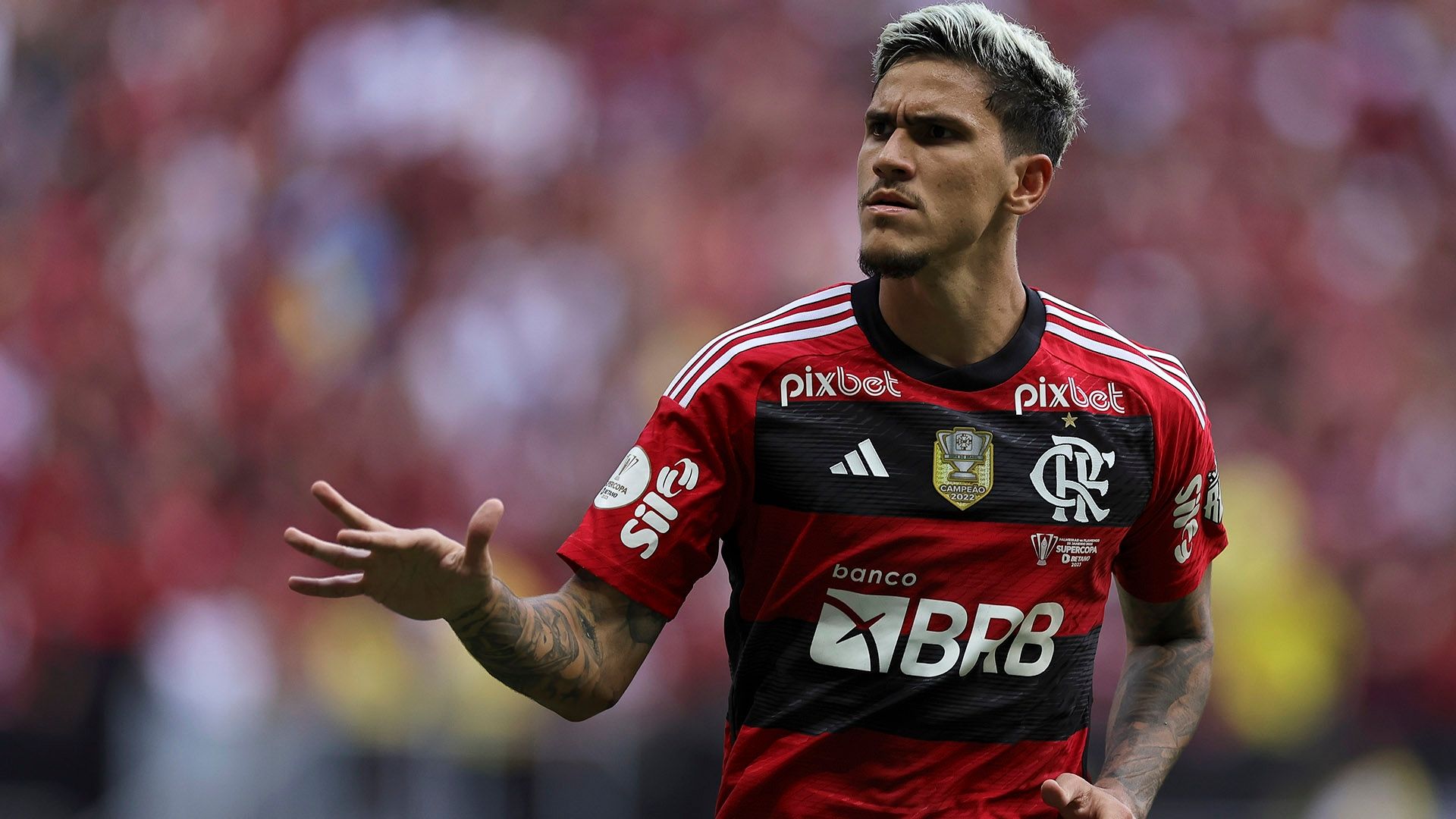 Pedro comemora gol em Palmeiras x Flamengo pela Supercopa do Brasil 2023
