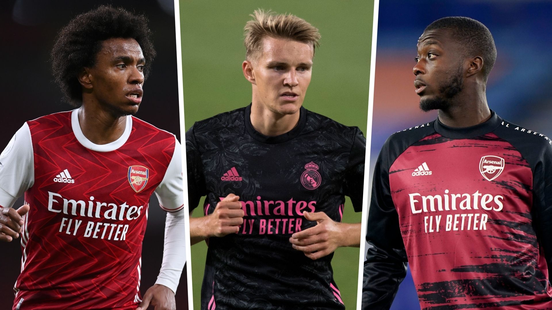 Willian Nicolas Pepe Martin Odegaard Arsenal Real Madrid GFX