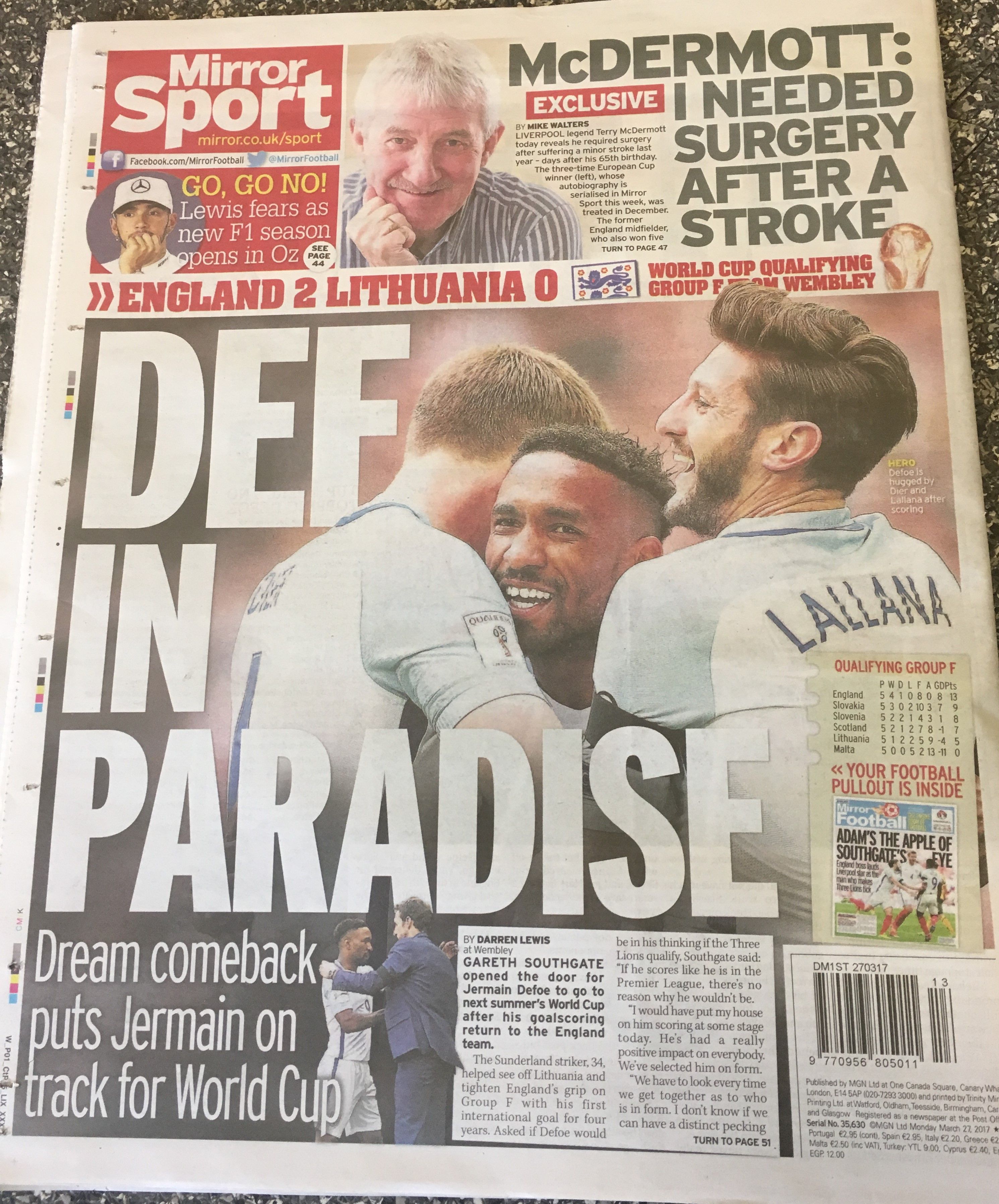 3월 27일 영국 신문 백페이지