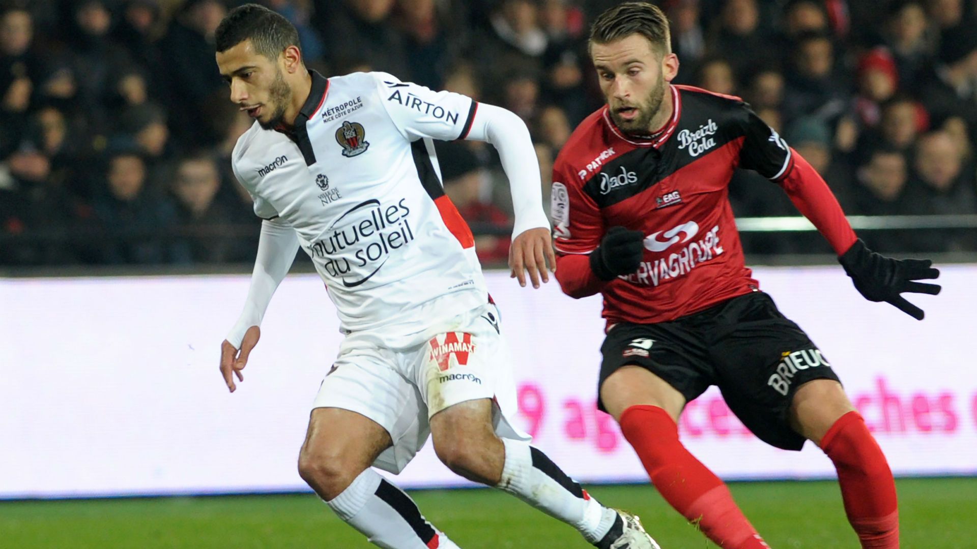 Younes Belhanda Lucas Deaux Guingamp Nice Ligue 1 30112016