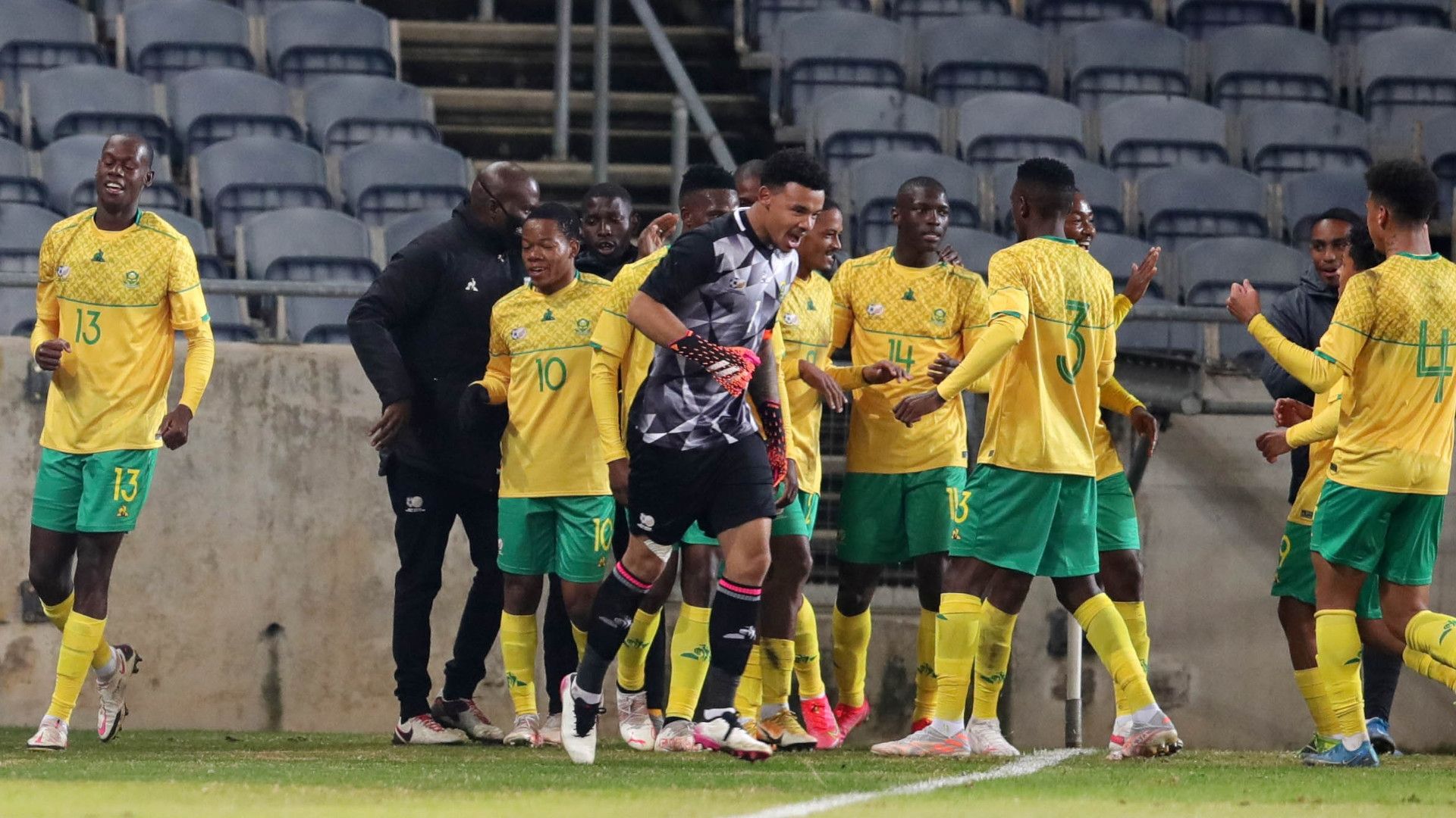 Evidence Makgopa of South Africa celebrates Bafana goal