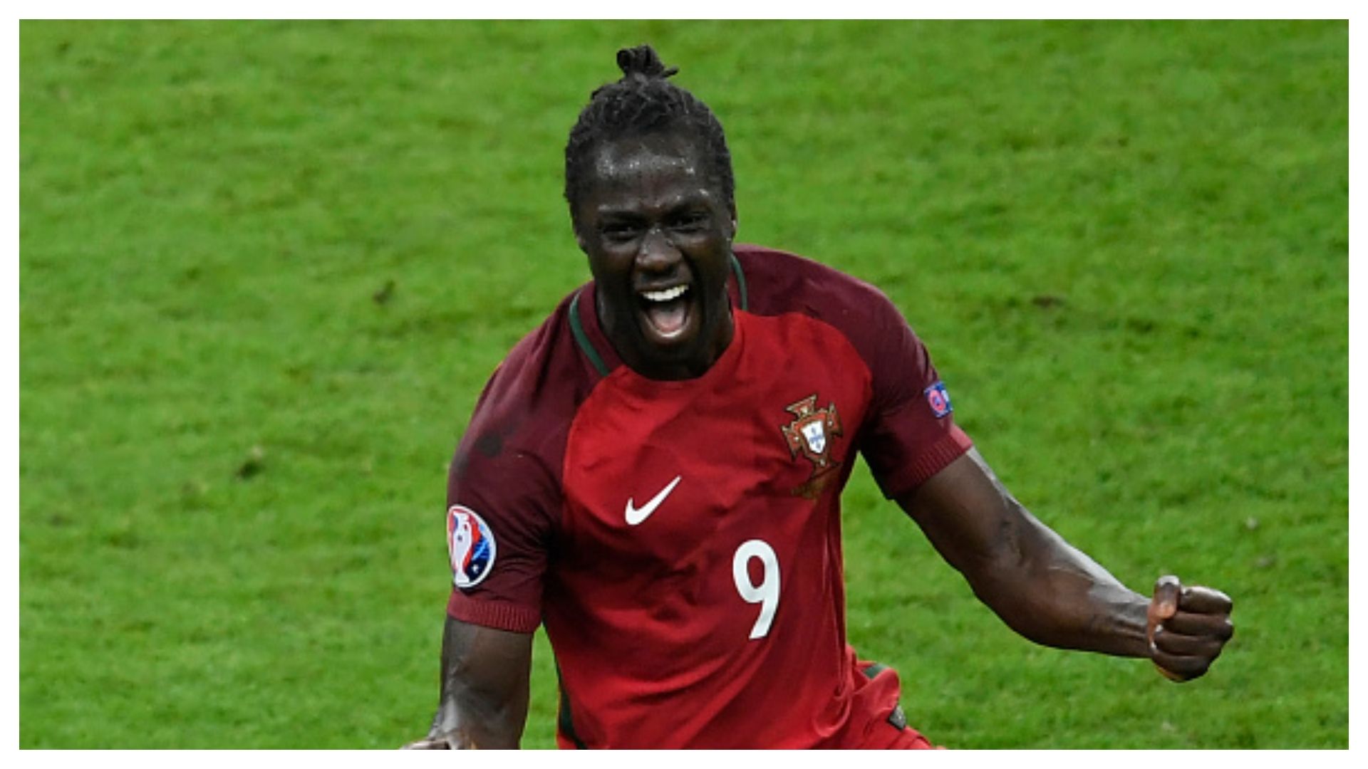 Portugal's forward Eder celebrates after scoring a goal during the Euro 2016 final