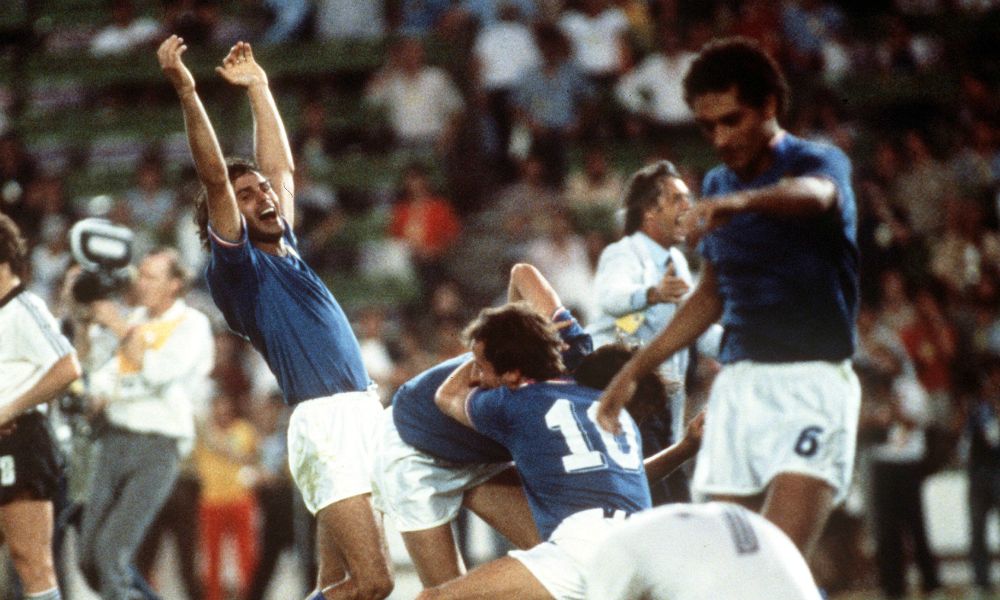The Italian team celebrate 1982 World Cup West Germany Italy