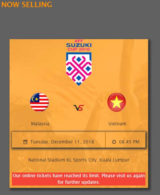 Malaysia Online ticket sold out