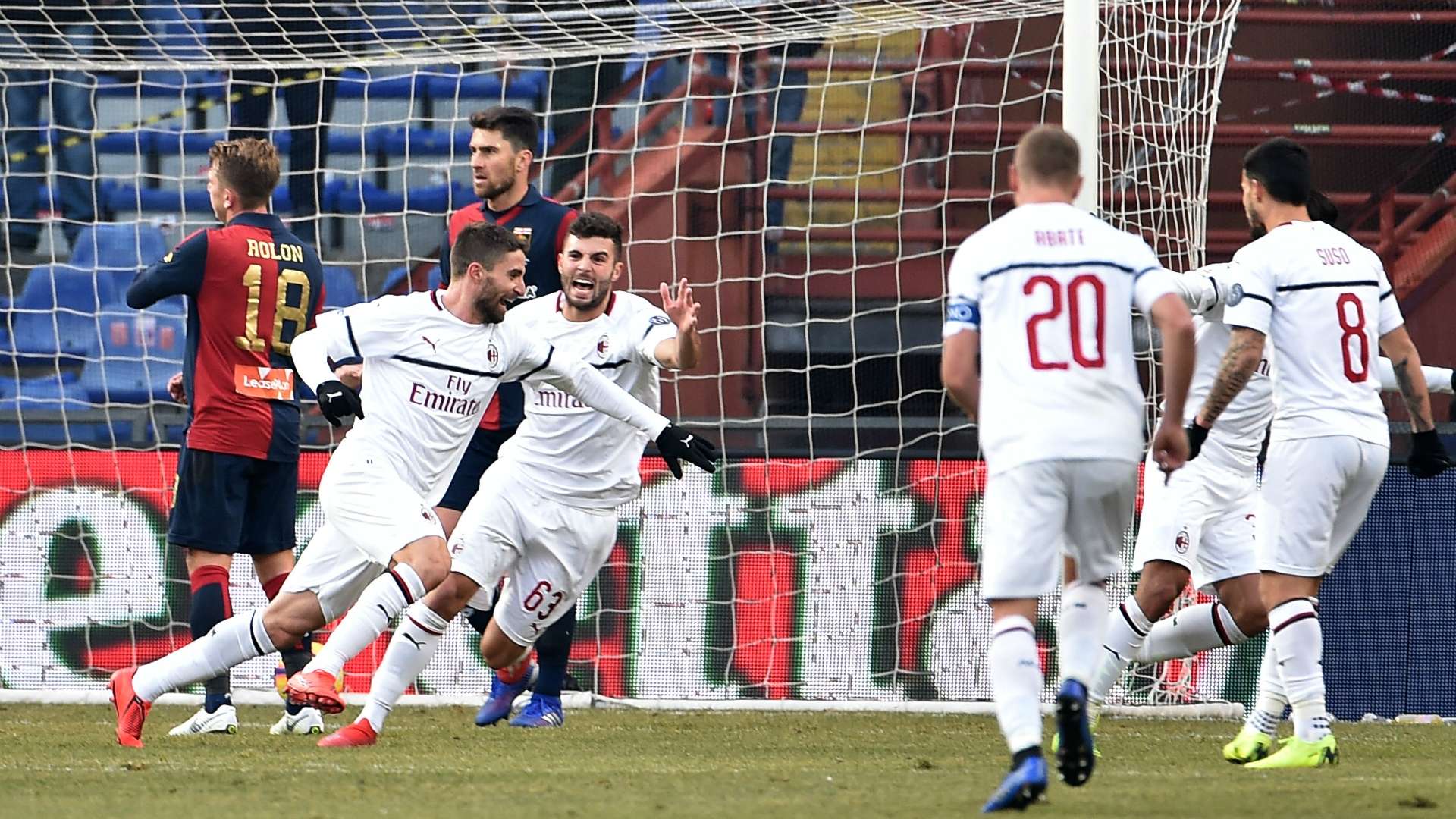 Milan celebrating Genoa Milan Serie A