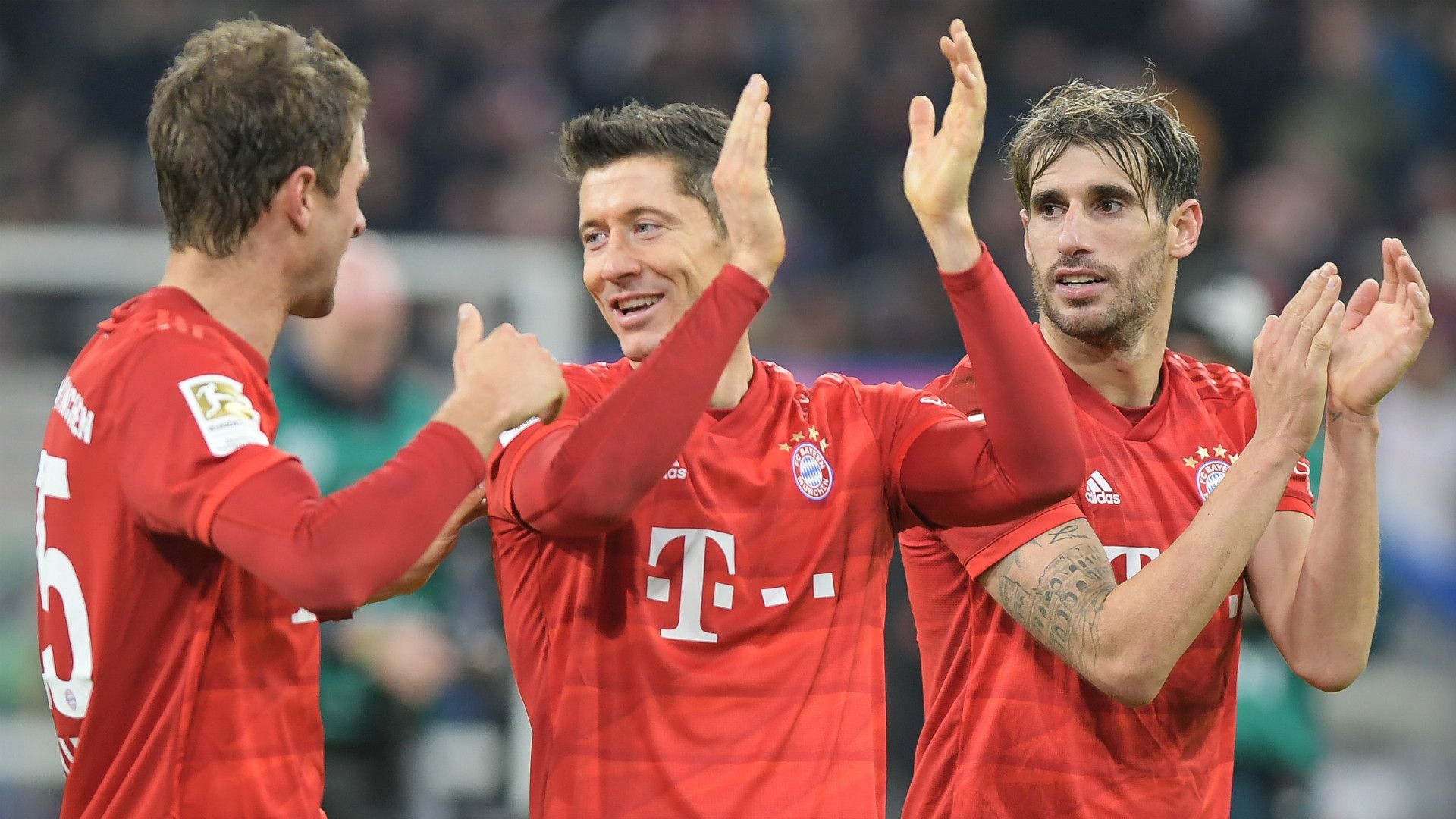 GERMANY ONLY: THOMAS MÜLLER ROBERT LEWANDOWSKI JAVI MARTINEZ BAYERN MÜNCHEN BUNDESLIGA 09112019