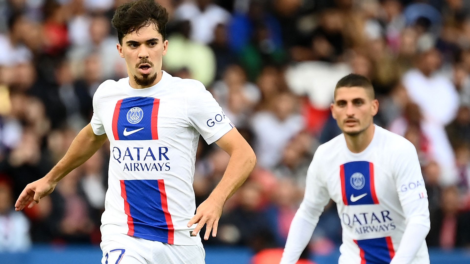 Vitinha et Marco Verratti lors de la rencontre face à Brest le 10 septembre.