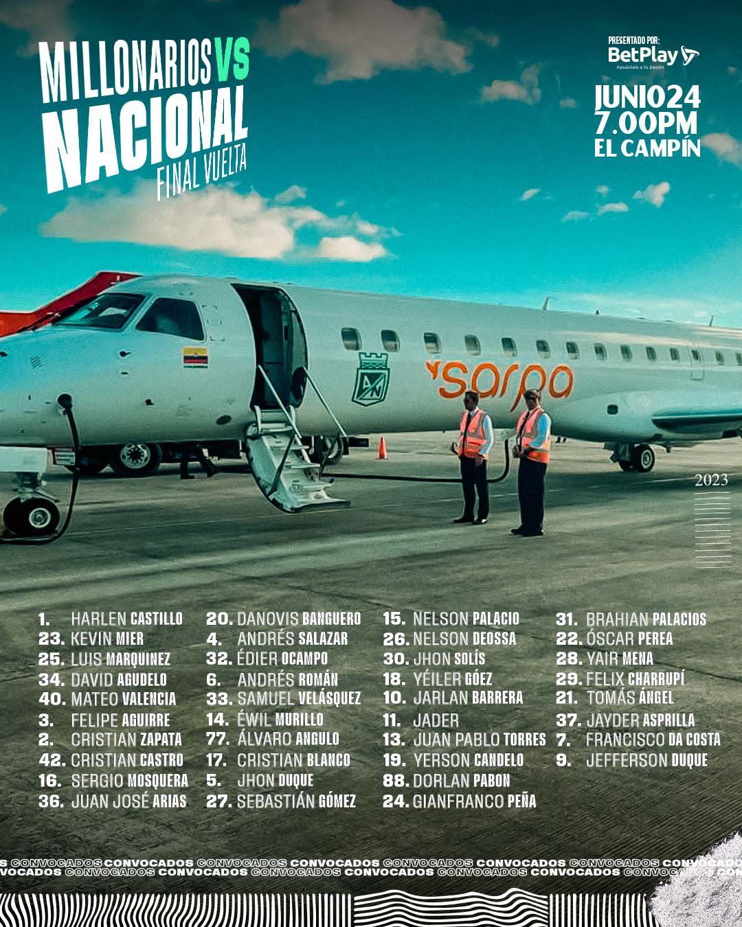 Convocados Atlético Nacional Fecha 28 Liga BetPlay 2023