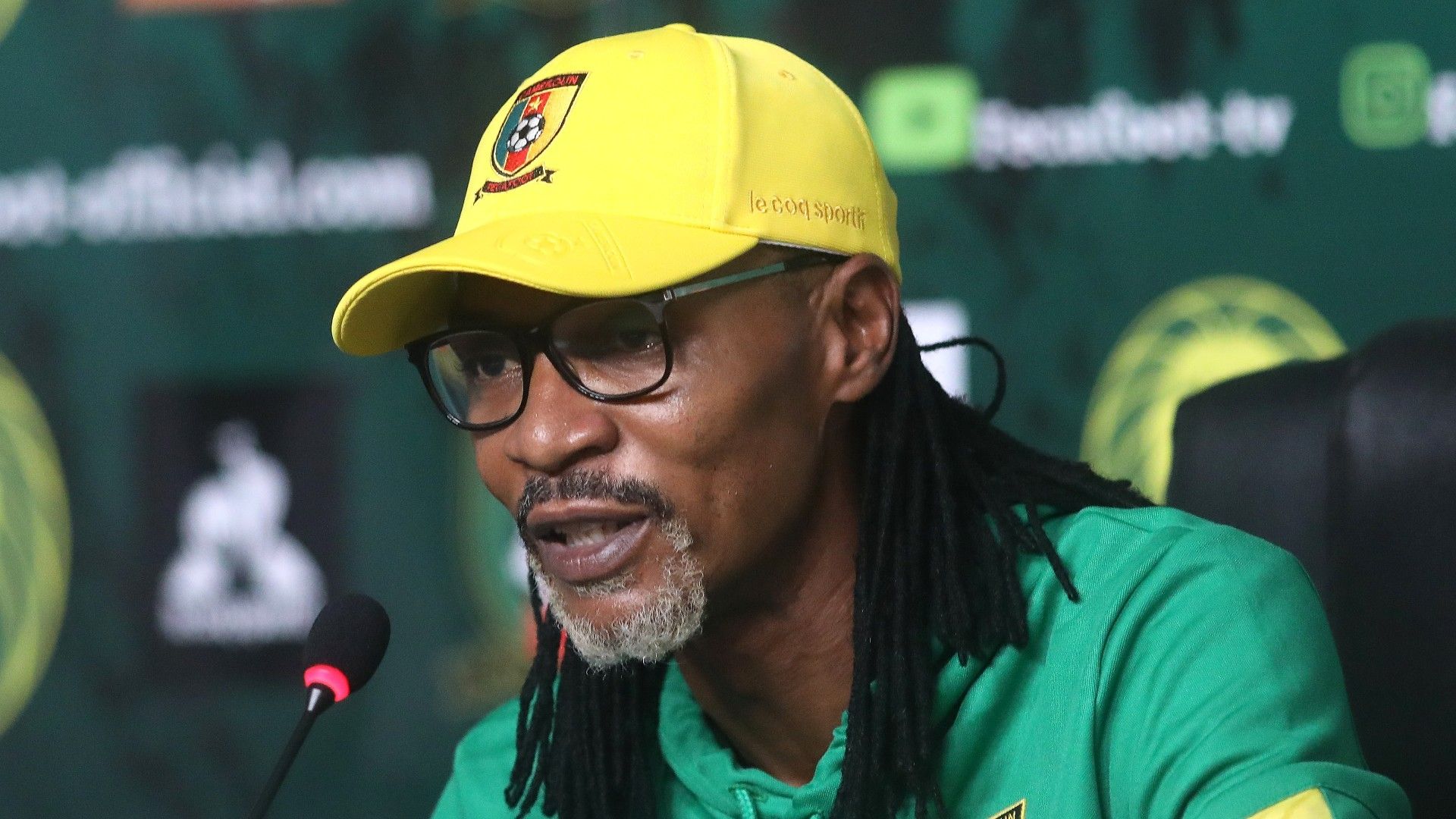 Cameroon coach Rigobert Song during the Qatar 2022 FIFA World Cup qualifier.