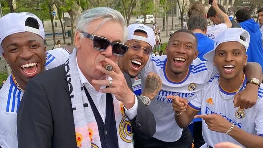 Carlo Ancelotti, Vini Jr, Militão, Alaba e Rodrygo, Real Madrid
