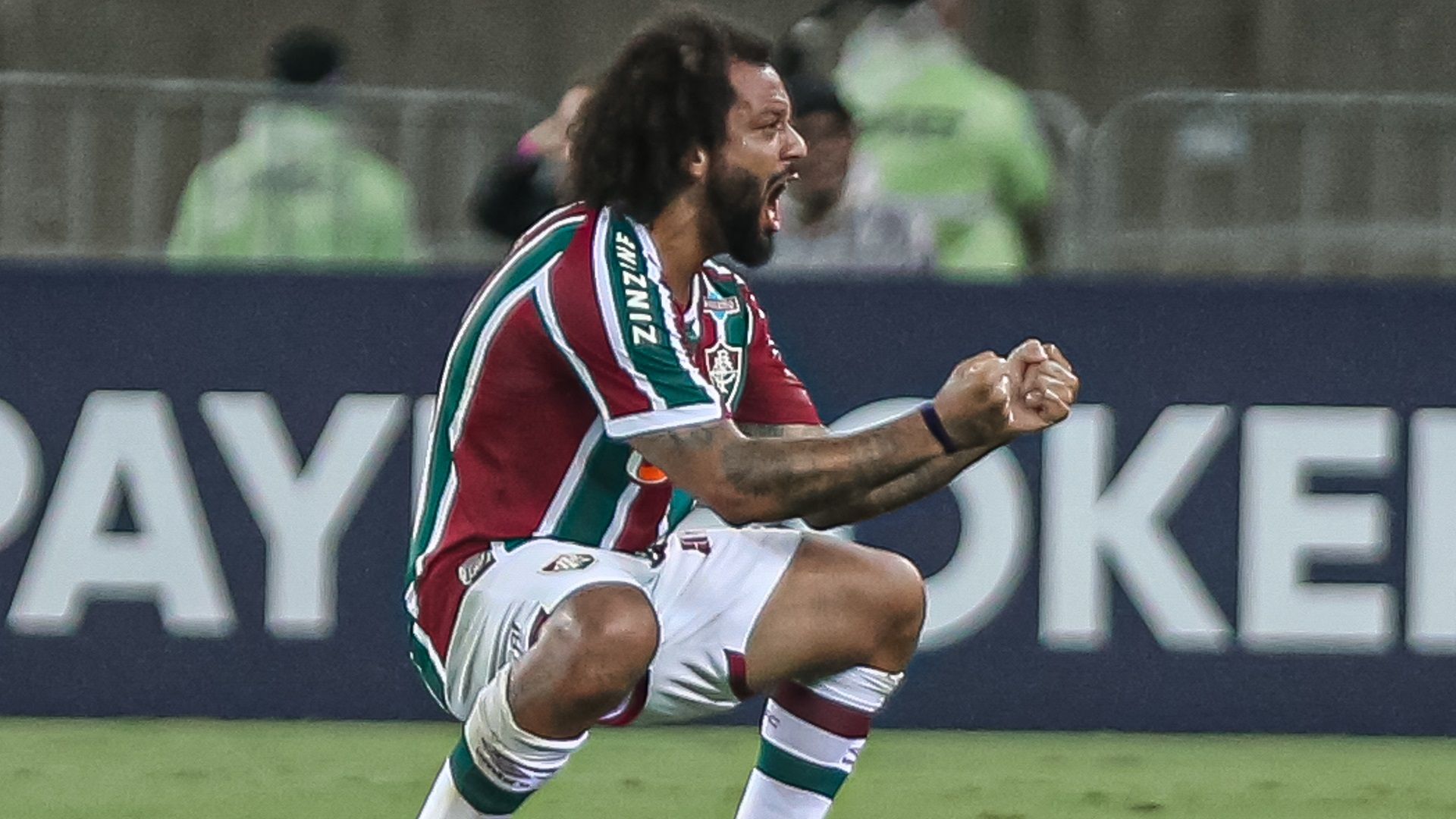 Marcelo, do Fluminense, comemora gol sobre o Flamengo, na final do Campeonato Carioca de 2023