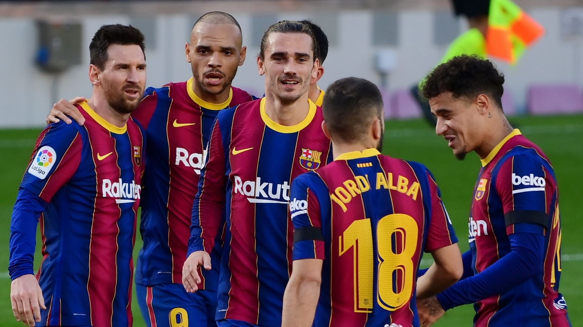 Barcelona celebrate vs Osasuna, La Liga 2020-21