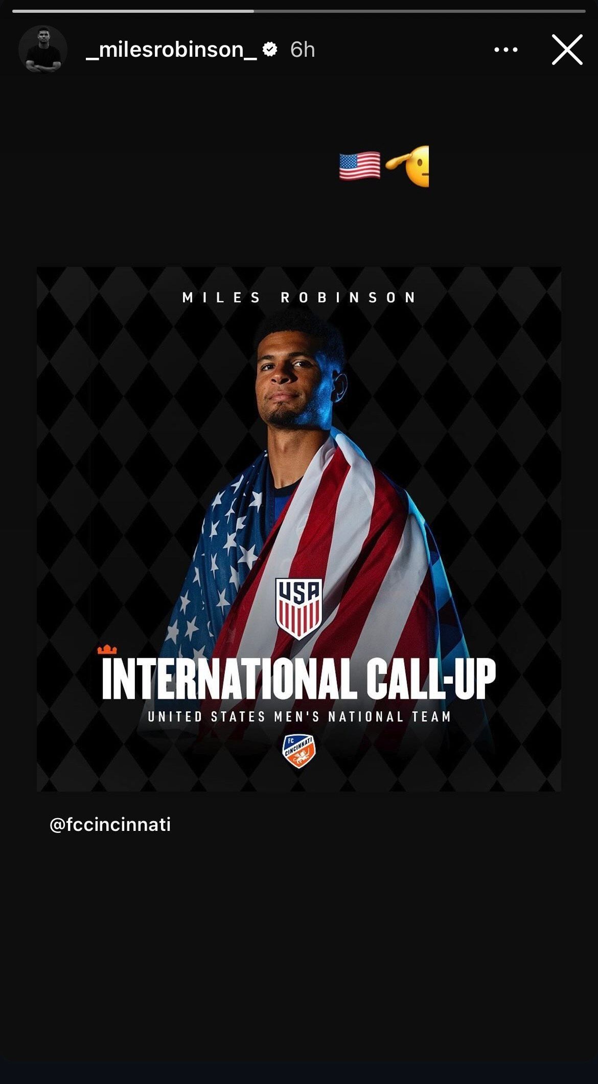 Miles Robinson USMNT Oct. callup Insta post
