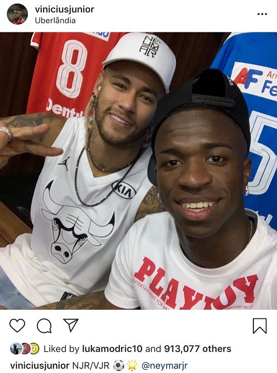 브라질 축구선수 네이마르(좌)와 비니시우스(우). 사진=비니시우스 인스타그램