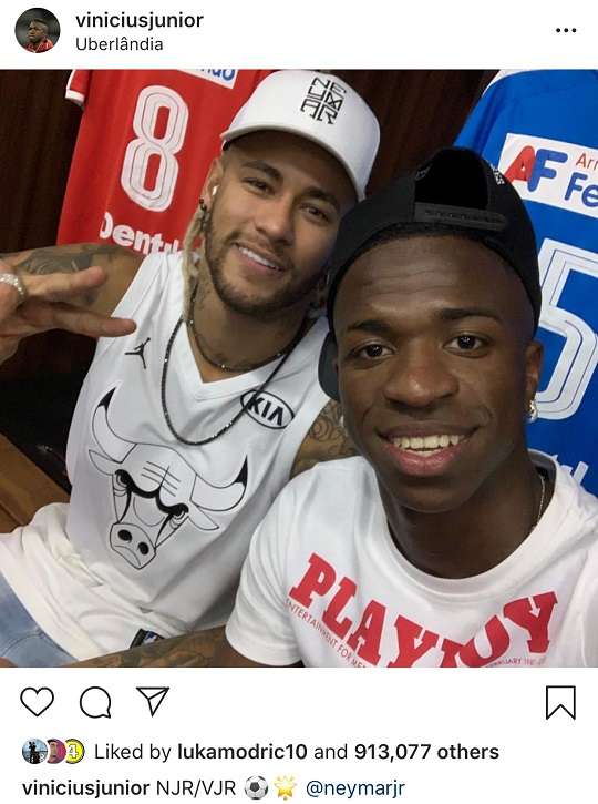 브라질 축구선수 네이마르(좌)와 비니시우스(우). 사진=비니시우스 인스타그램