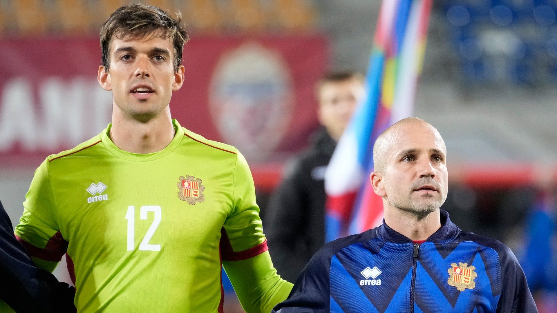 Goalkeeper Iker Alvarez and Marc Pujol of Andorra