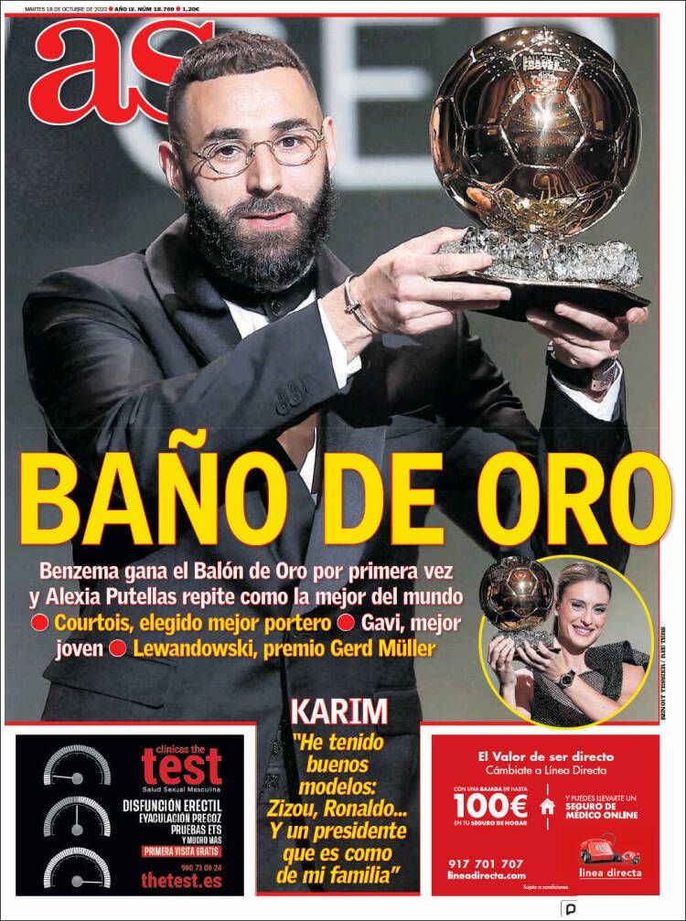 Une Benzema Ballon d'or 2022 Espagne - AS