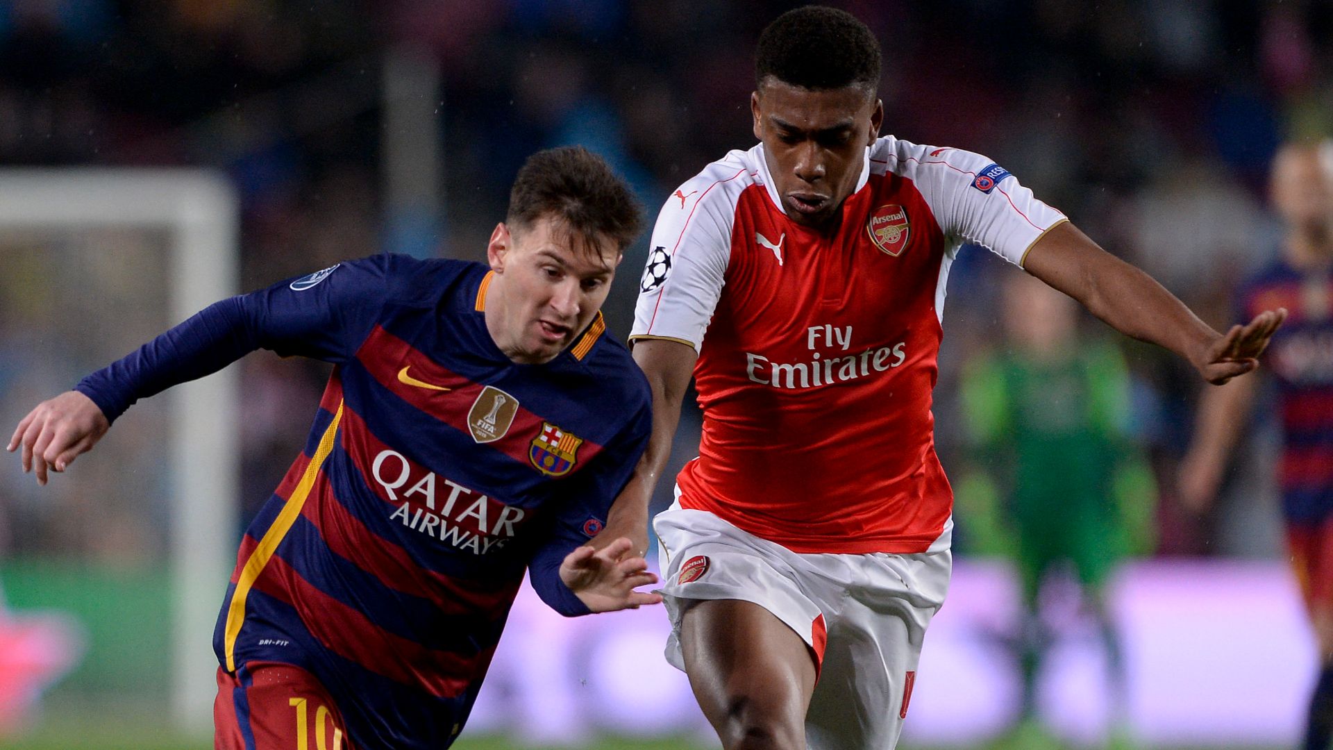 Alex Iwobi Lionel Messi Arsenal Barcelona Champions League 2016