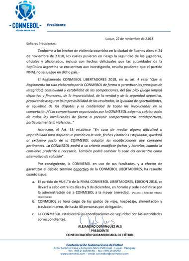 comunicado conmebol