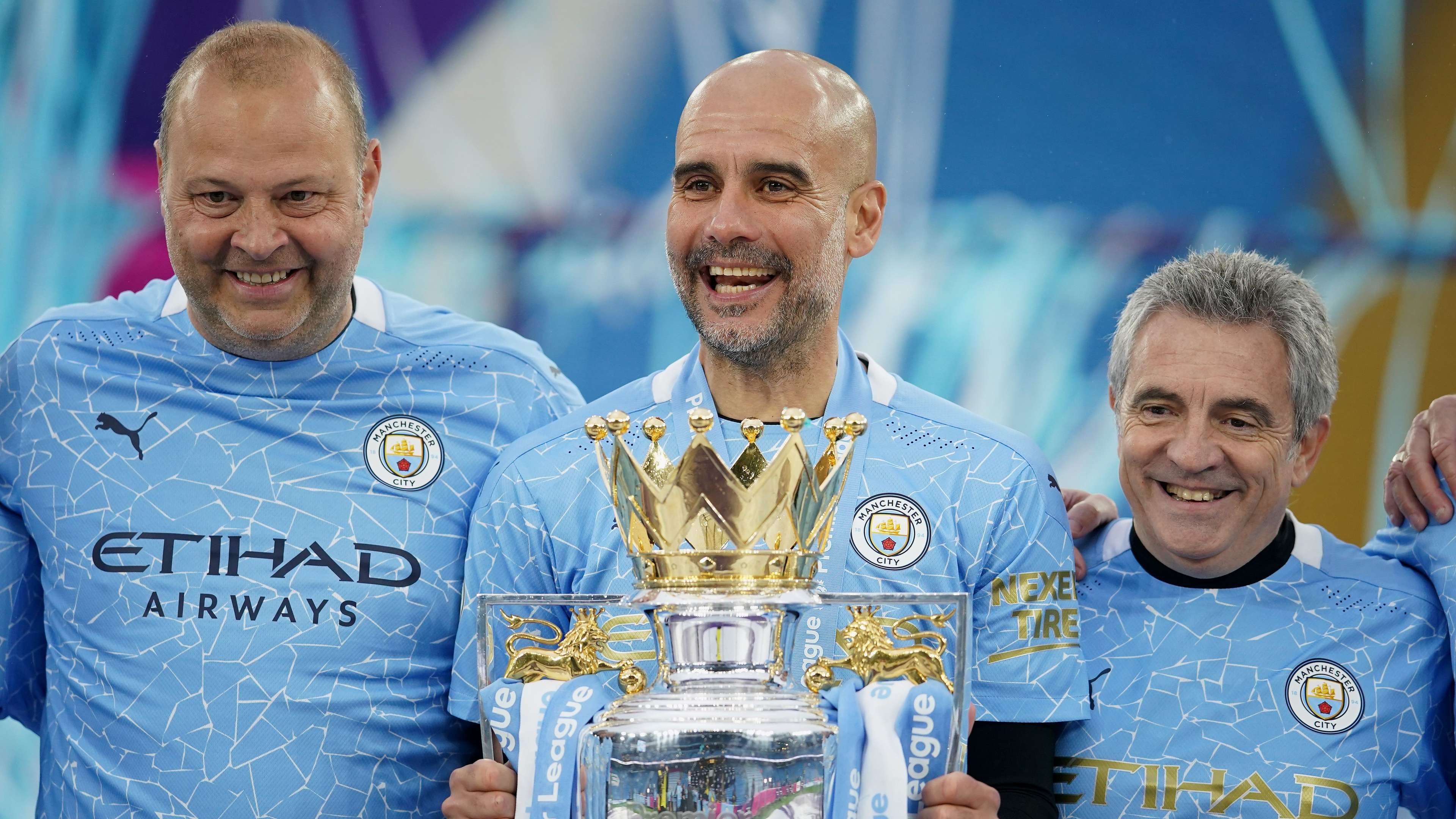 Rodolfo Borrell, Assistant Coach of Manchester City, Pep Guardiola, Manager of Manchester City, and Juanma Lillo,
