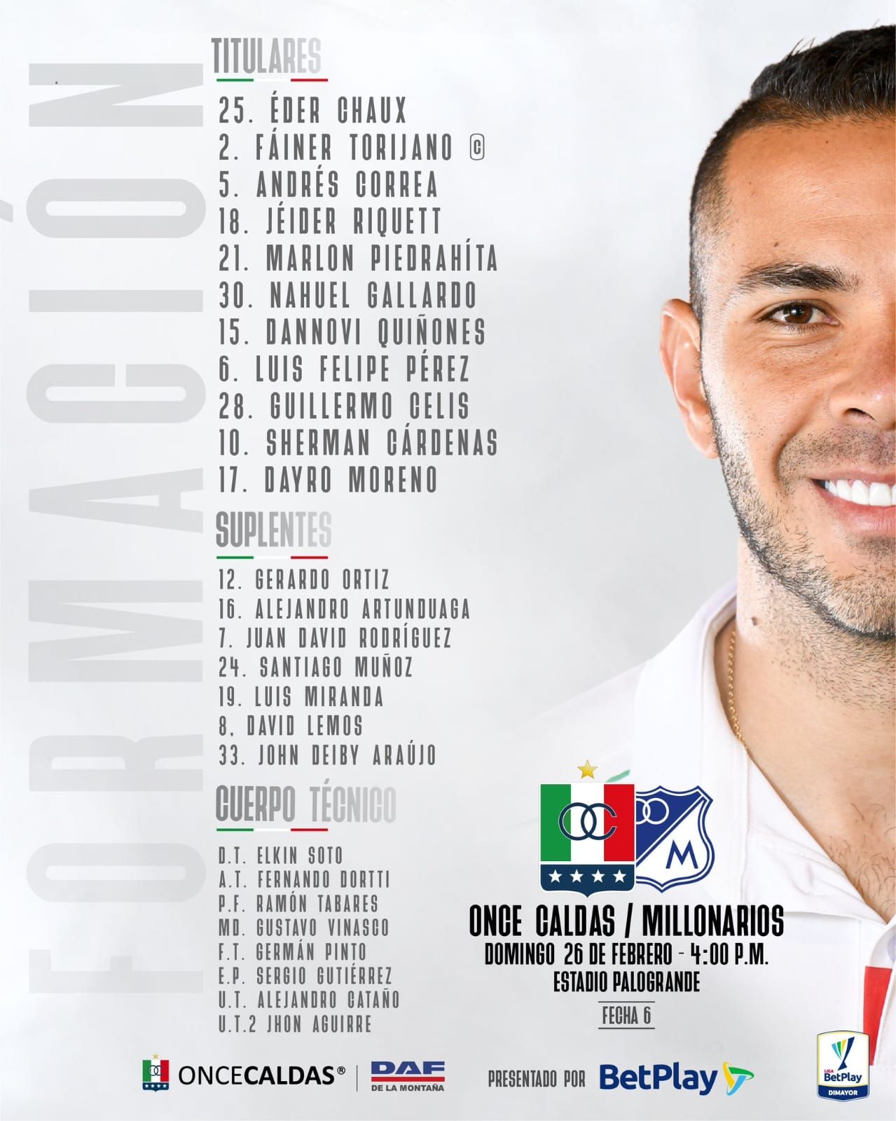 Nómina Once Caldas Millonarios Liga BetPlay 2023 I