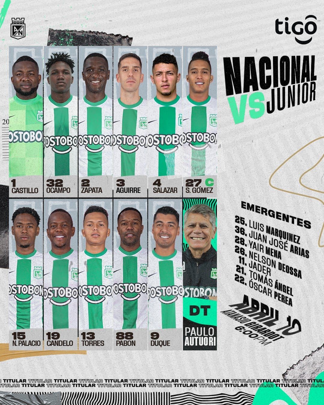 Nómina Atlético Nacional Junior Liga BetPley 2023 I