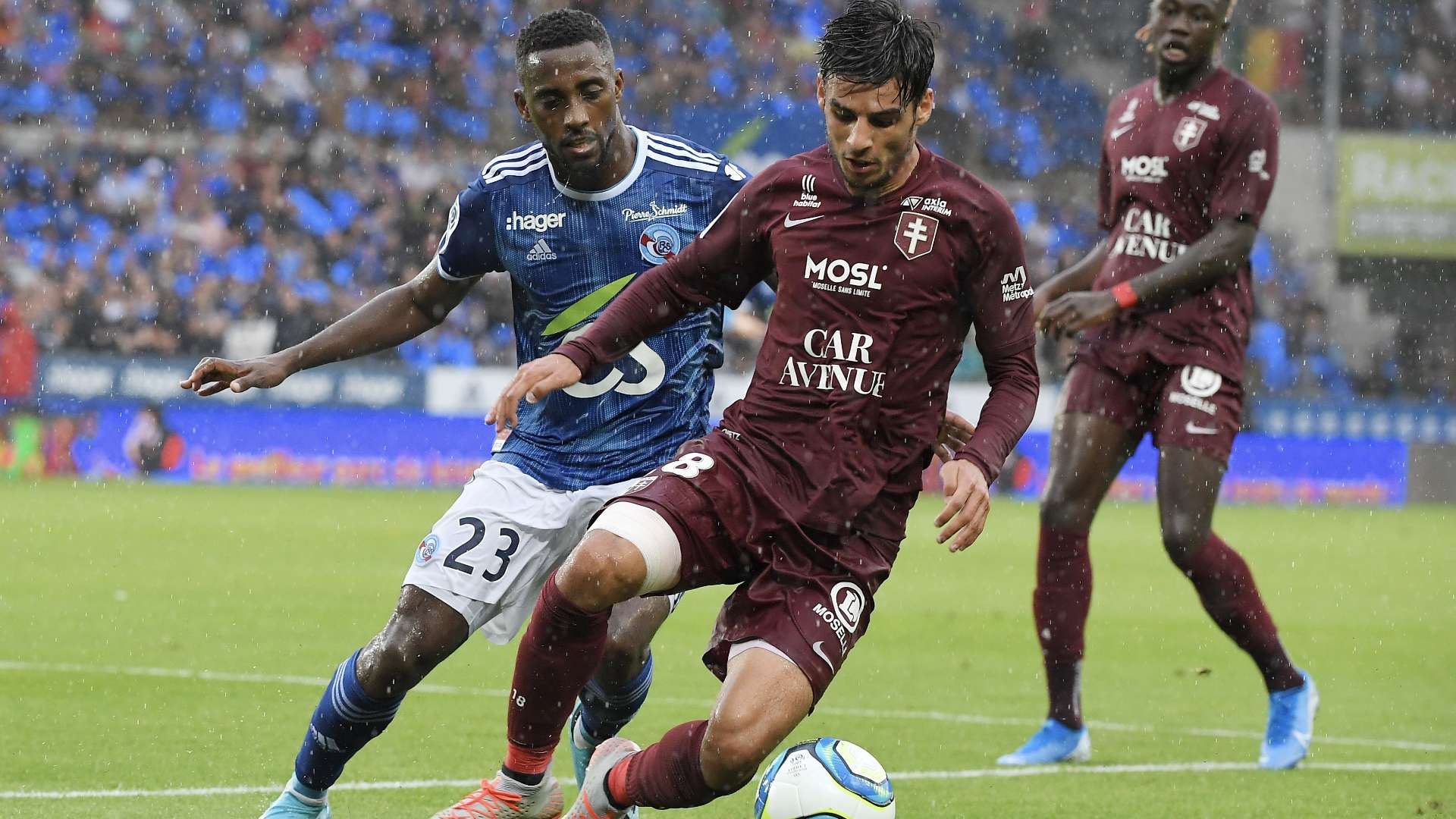Fabien Centonze (FC Metz) face au RC Strasbourg (1-1, 1ère journée de Ligue 1), le 11 août 2019