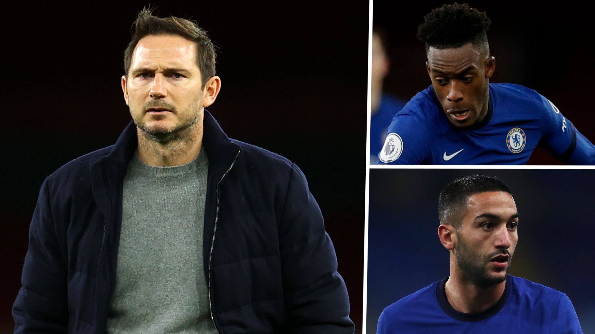 Frank Lampard Hudson-Odoi and Ziyech split image Chelsea
