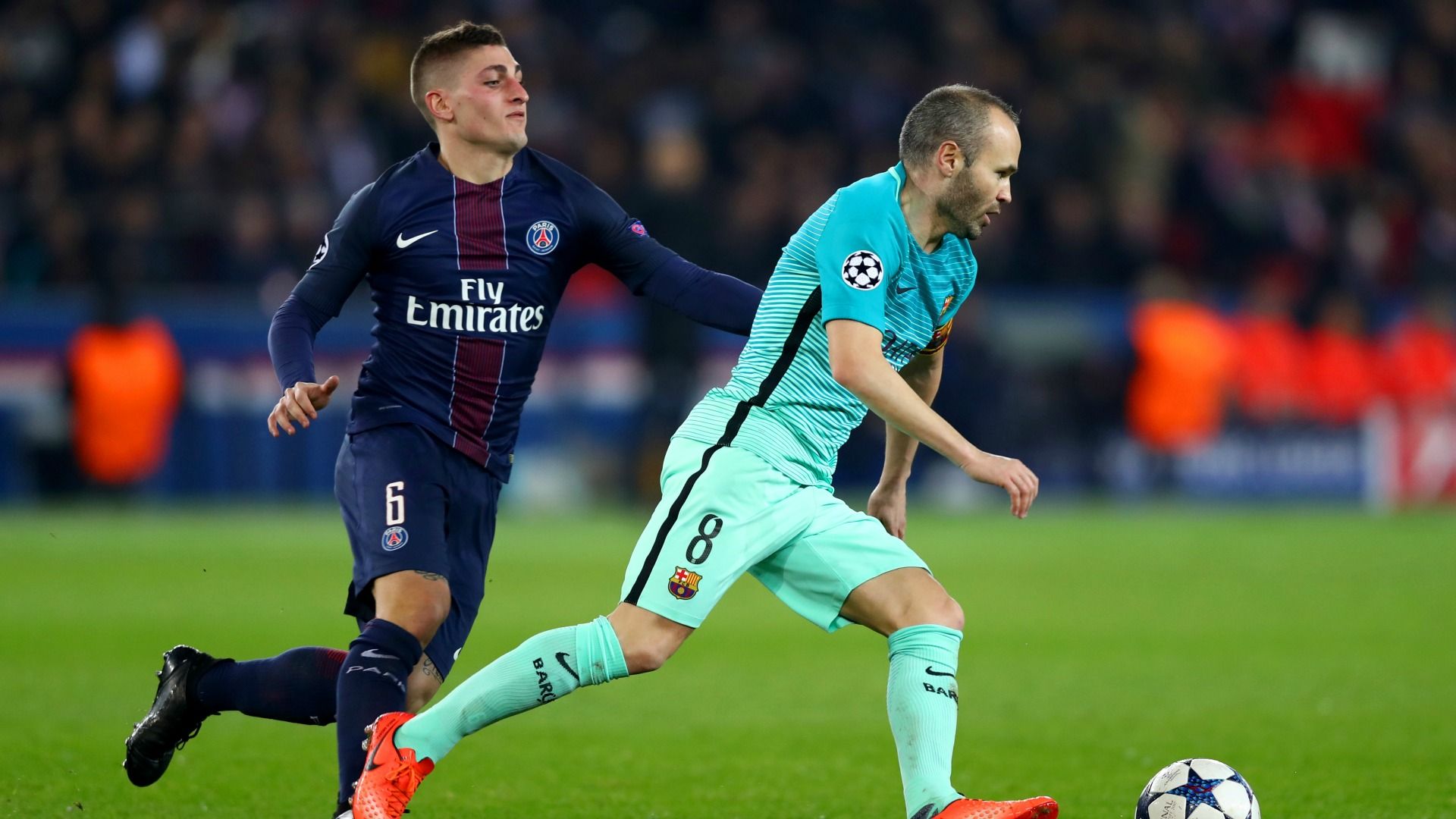 Marco Verratti Andres Iniesta PSG Barcelona