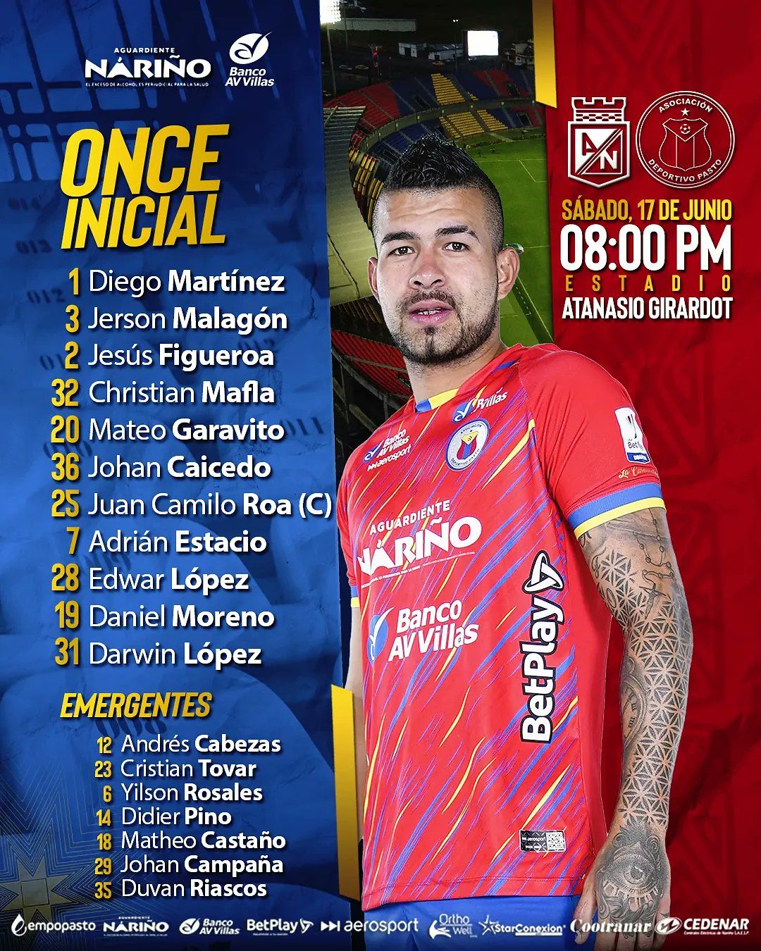 Nómina Pasto Atlético Nacional Ligs BetPlay 2023 I