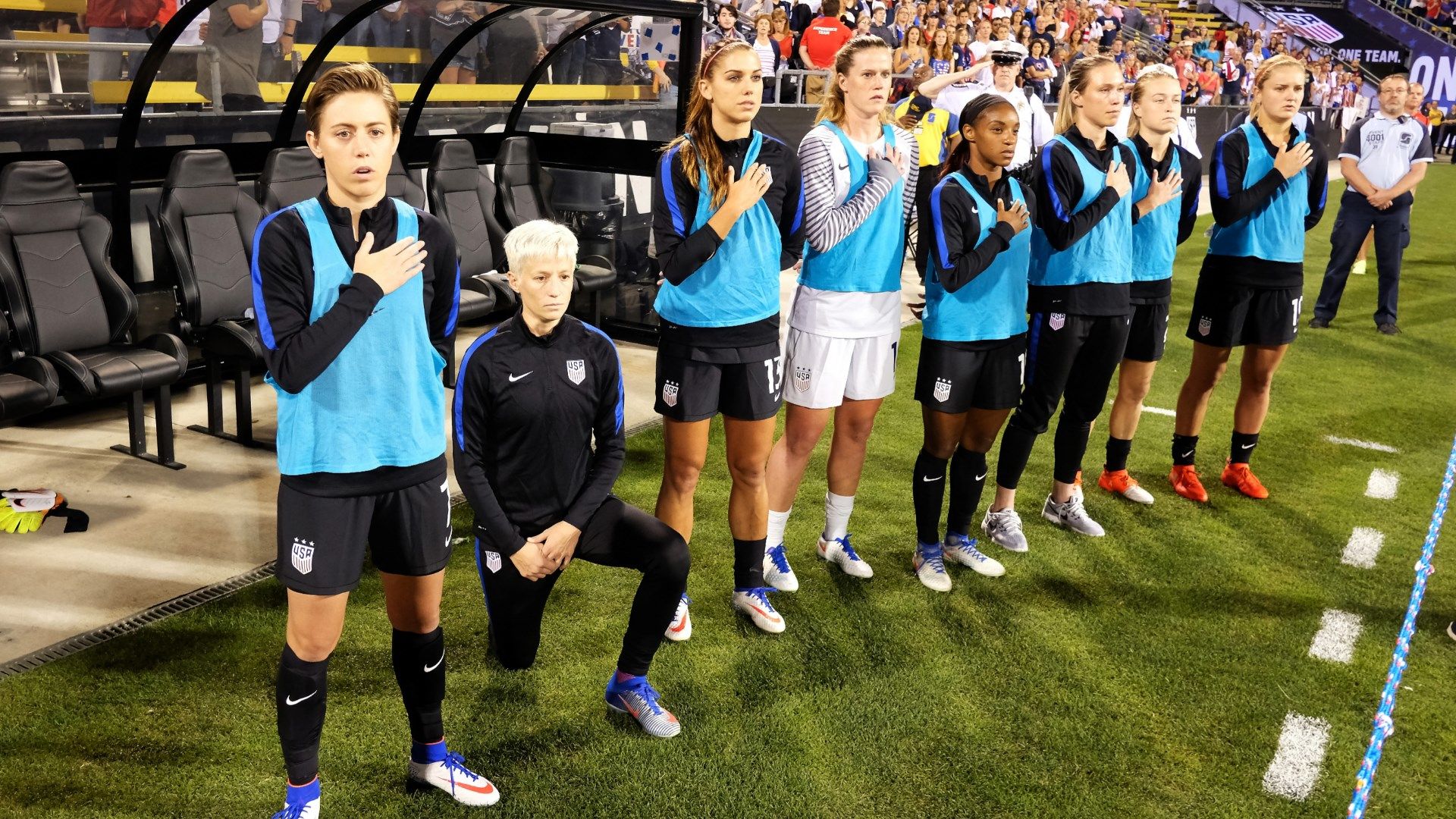 USWNT national anthem protest Megan Rapinoe knee 2016