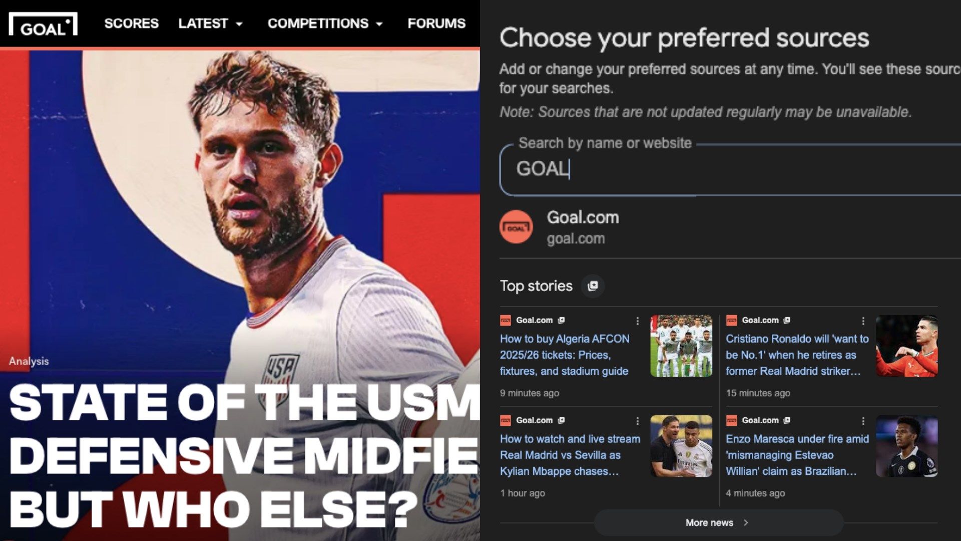 GOAL goal.com Google Preferred Source