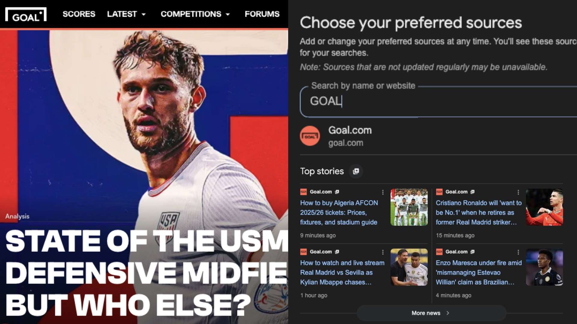 GOAL goal.com Google Preferred Source