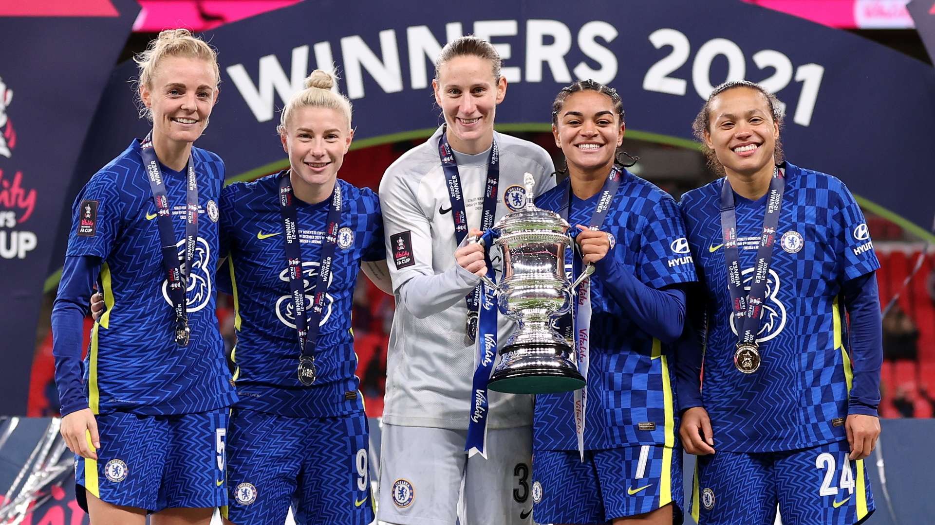 Chelsea women, Sophie Ingle, Bethany England, Ann-Katrin Berger, Jess Carter and Drew Spence, FA Cup 2021