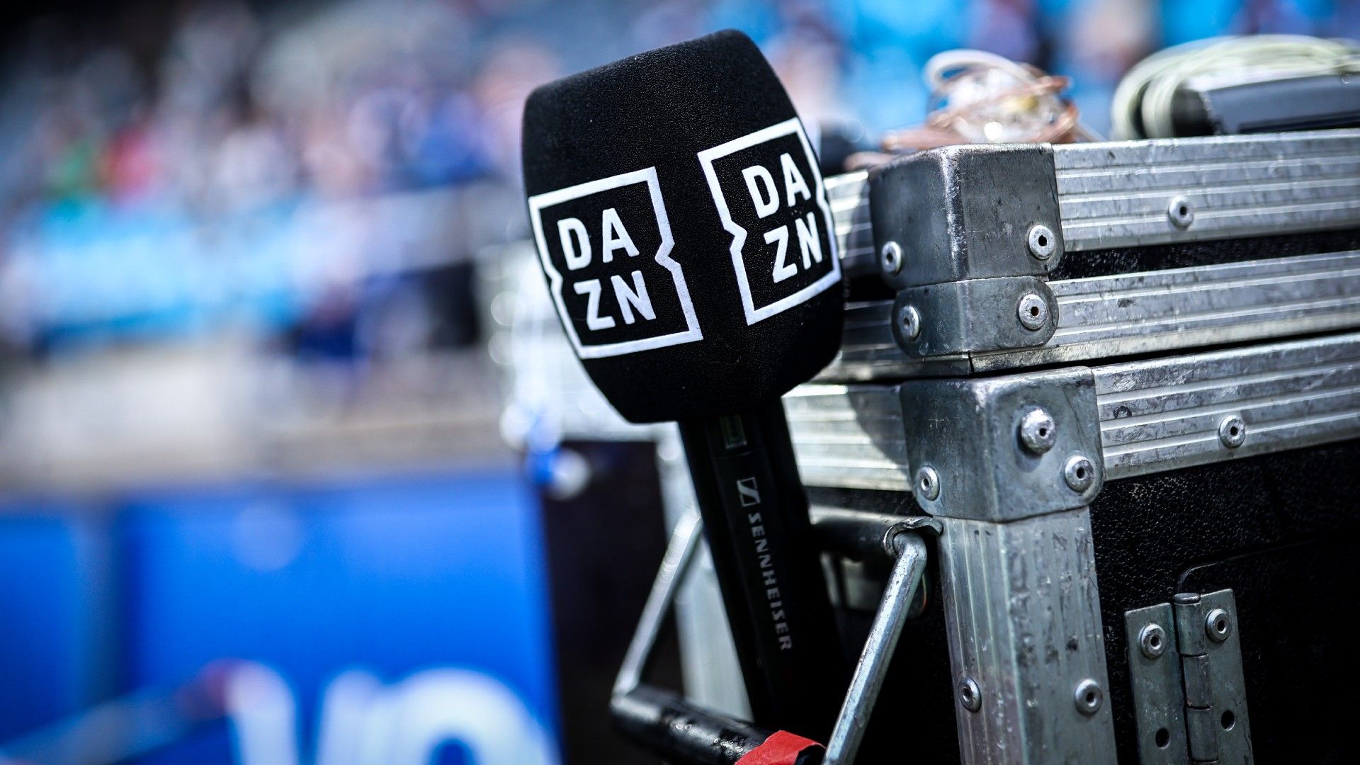  A DAZN Microphone is seen before the Bundesliga match 