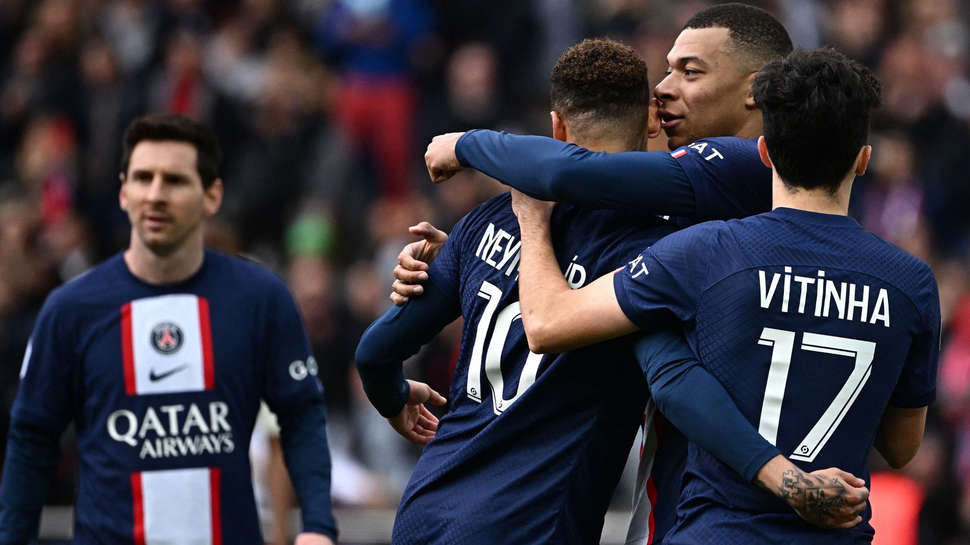 Vitinha Lionel Messi Kylian Mbappe Neymar PSG