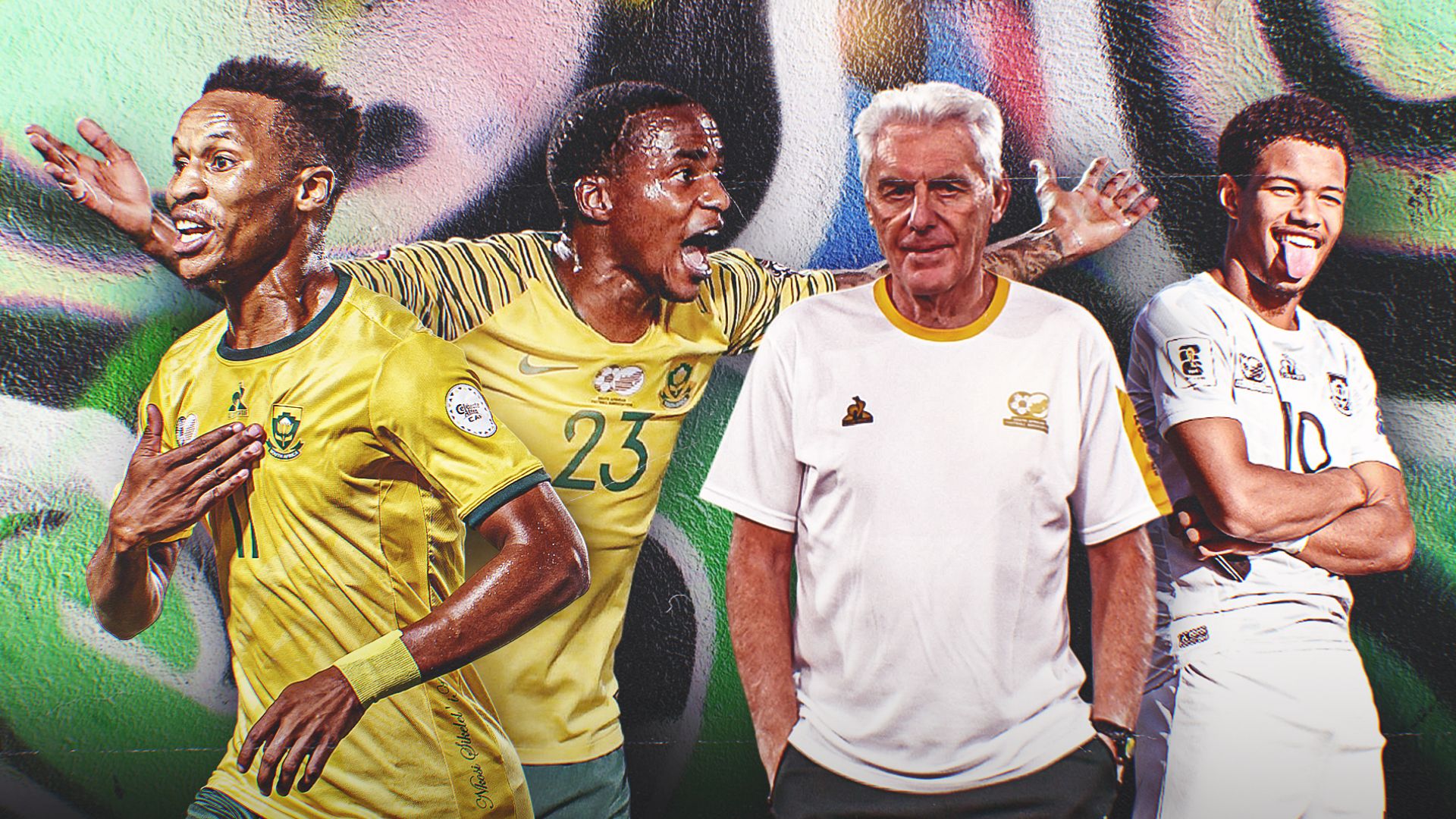 Hugo Broos, Thembinkosi Lorch, Themba Zwane & Shandre Campbell, South Africa 16-9