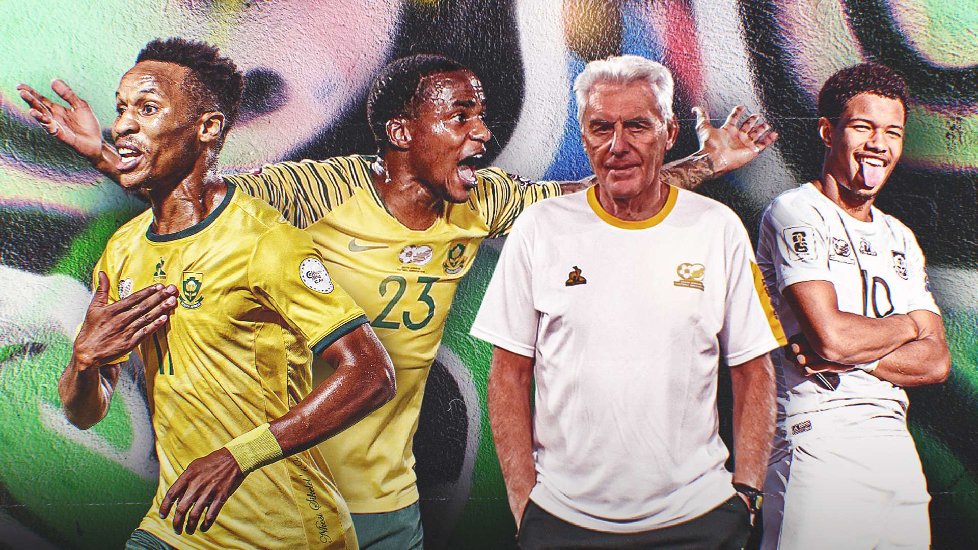 Hugo Broos, Thembinkosi Lorch, Themba Zwane & Shandre Campbell, South Africa 16-9