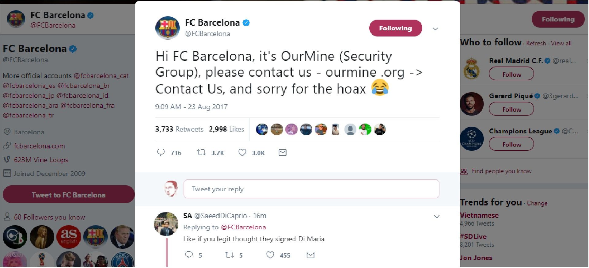 Barcelona Facebook Twitter hack 2