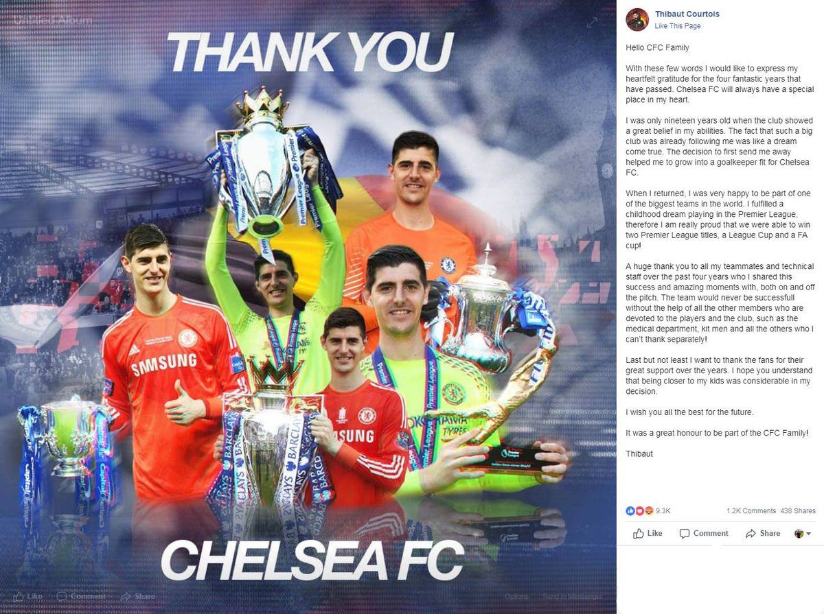 Reaction Courtois left Chelsea