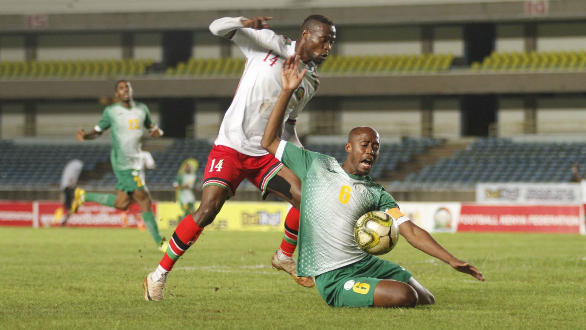Masous Juma of Kenya and Harambee Stars vs Comoros.