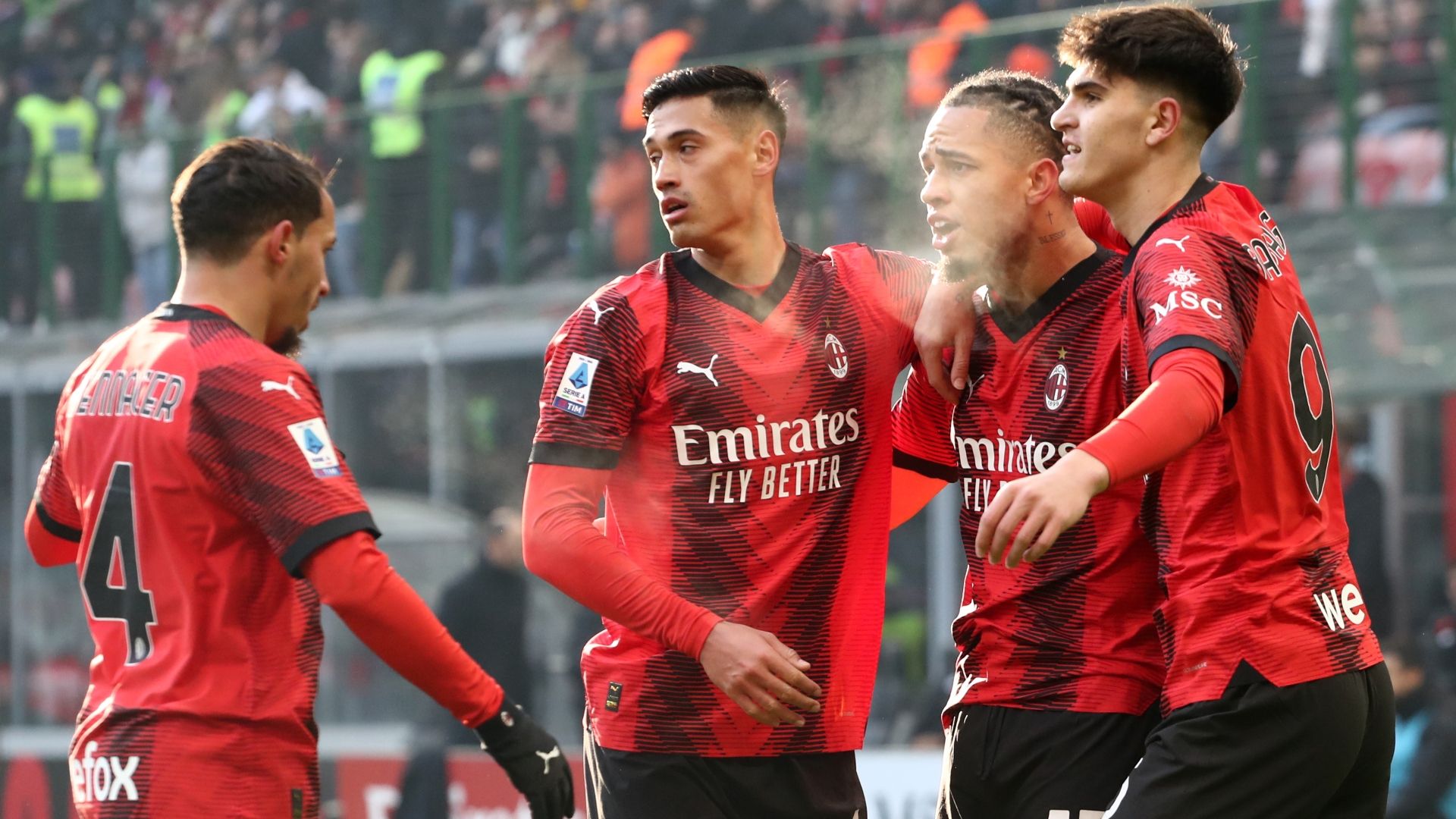 Milan celebrates goal against Monza