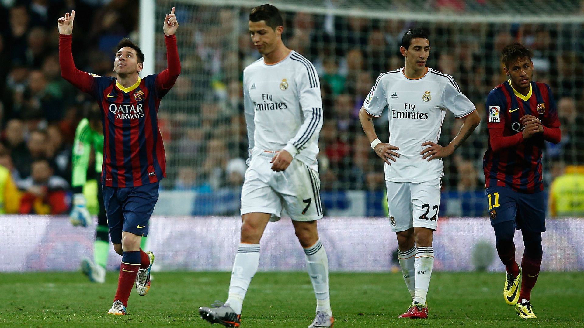 Messi Ronaldo Di MAria Neymar Real Madrid BArcelona La Liga Bernabeu 23032014