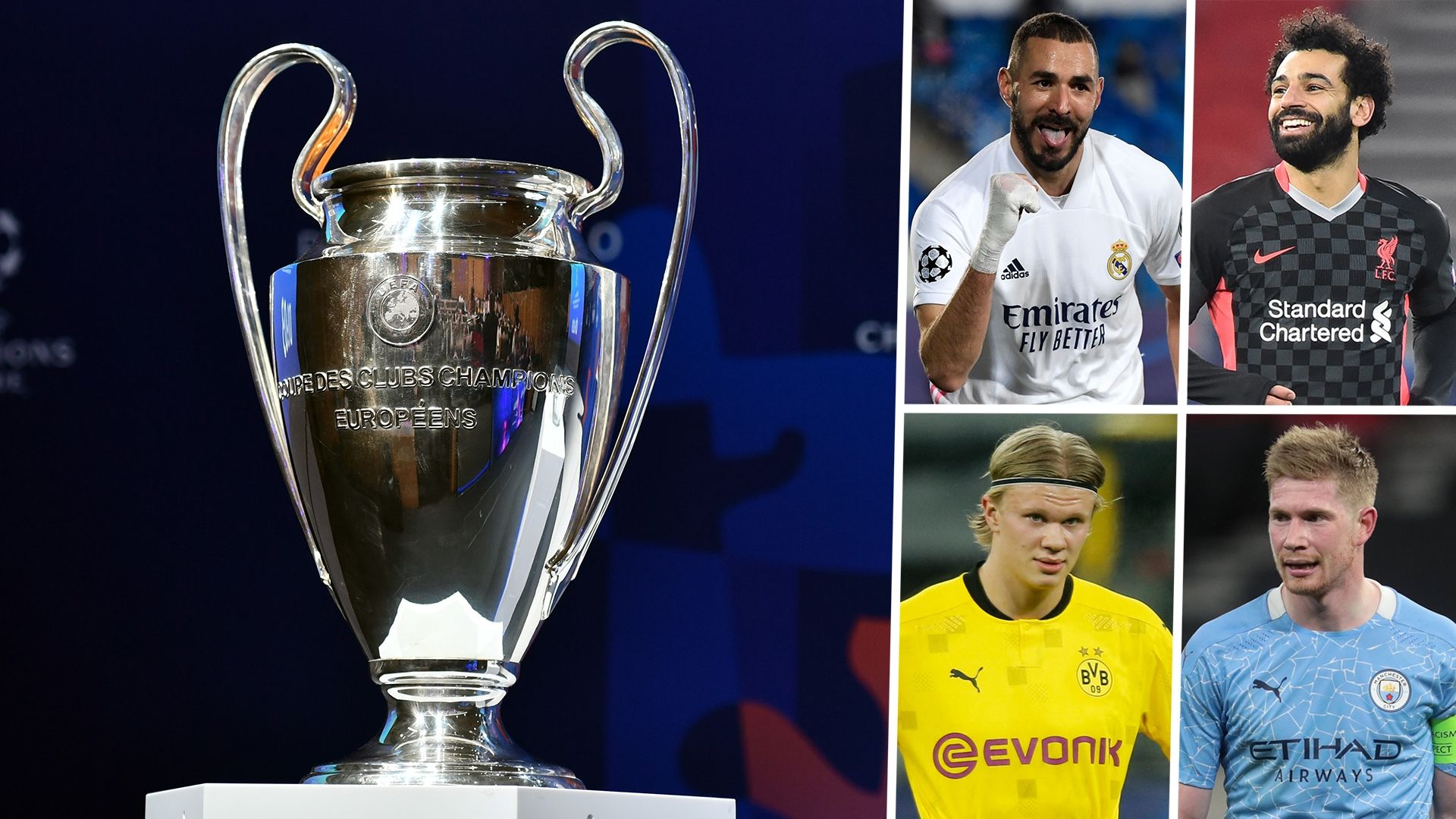 Champions League draw Karim Benzema Mohamed Salah Erling Haaland Kevin De Bruyne